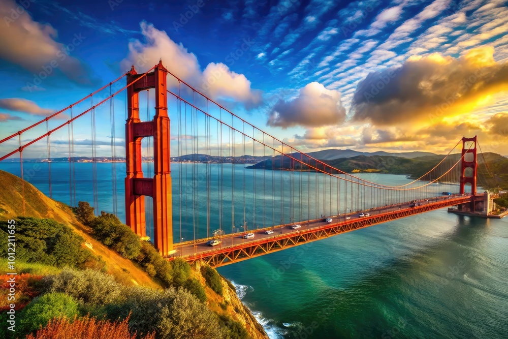 Fototapeta premium Exploring the Structural Design and Type of the Iconic Golden Gate Bridge in San Francisco, California