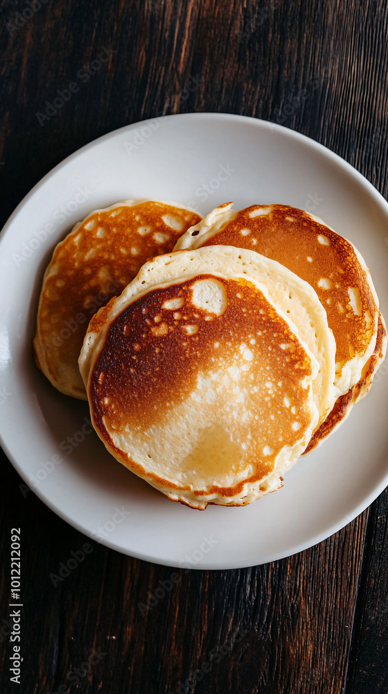 Tempting golden brown pancakes on a rustic table, exuding a sweet aroma. Ideal for brunch or dessert, satisfying every craving Tempting golden brown pancakes on a rustic table, exuding a sweet aroma. Ideal for brunch or dessert, satisfying every craving