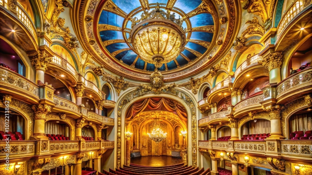 Obraz premium Exquisite golden rondelle theater with intricate architecture and vibrant decorative elements