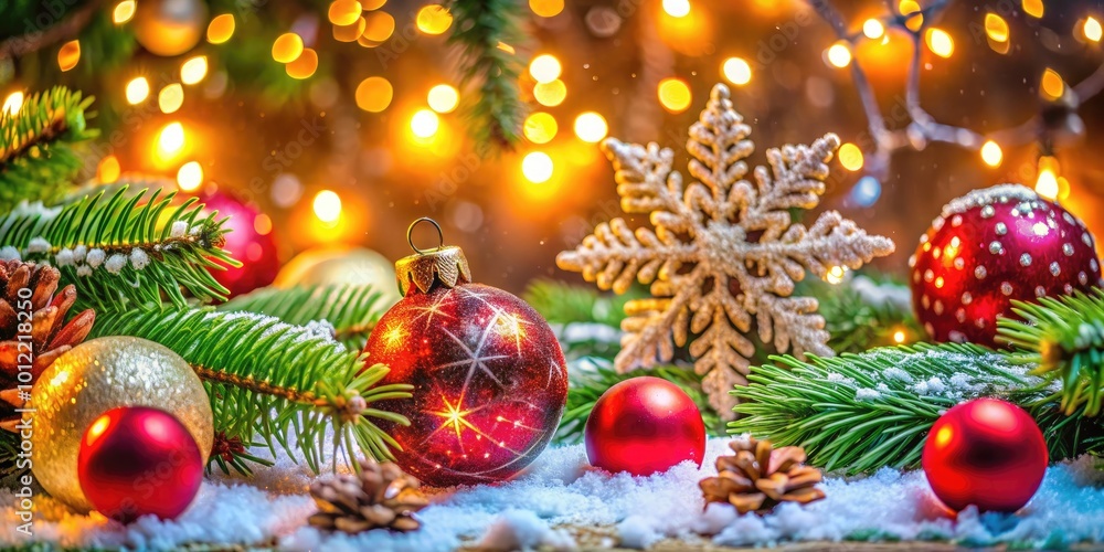Festive Christmas Card Design with Snowflakes, Ornaments, and a Cozy Holiday Atmosphere Festive Christmas Card Design with Snowflakes, Ornaments, and a Cozy Holiday Atmosphere