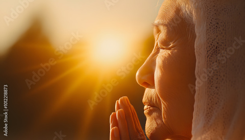 Elderly Woman in Prayer | Deep Spiritual Reflection and Devotion in a Moment of Peace