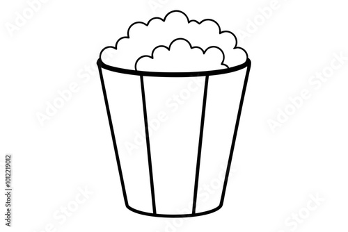   Vector illustration of a red and white cardboard bucket with popcorn line art