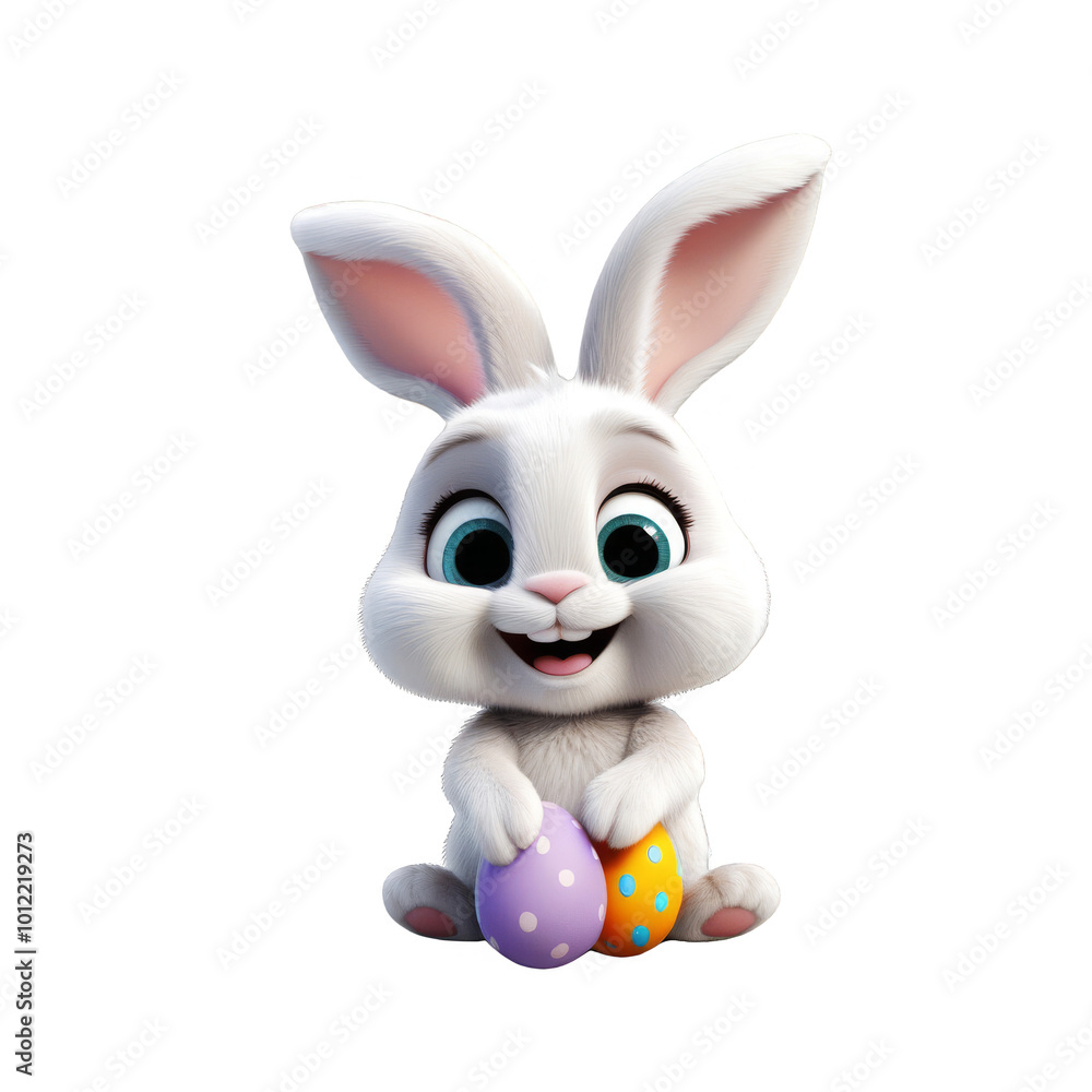 Fototapeta premium Playful Rabbit with Ball and Egg Food for Joyful Designs