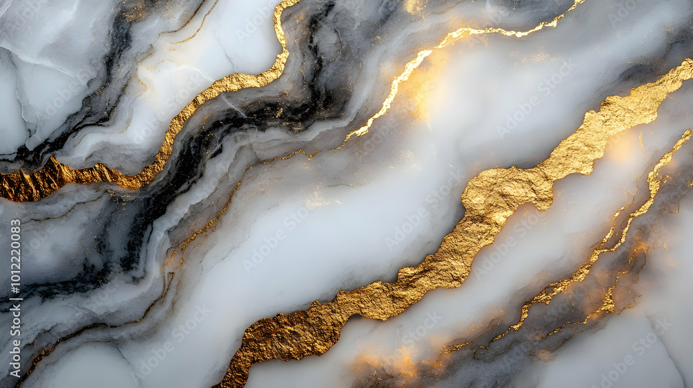 Abstract Background with White and Black Swirls with Gold Accents Abstract Background with White and Black Swirls with Gold Accents