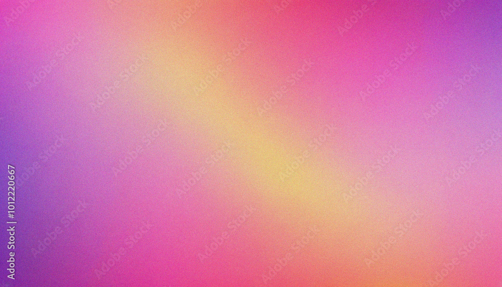 Fototapeta premium Pink, Yellow, Purple grainy gradient background noise texture wide banner header poster design copy space. Sleek noise pattern featuring retro grainy textures