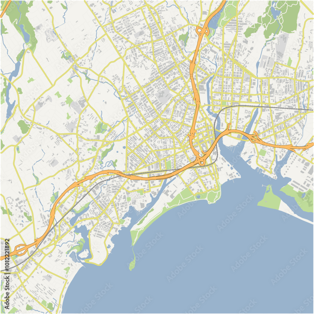 Fototapeta premium Map of Bridgeport in Connecticut in a normal road map style. Contains layered vector with roads water, parks, etc.