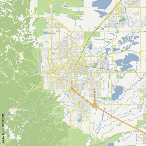 Map of Boulder in Colorado in a normal road map style. Contains layered vector with roads water, parks, etc.