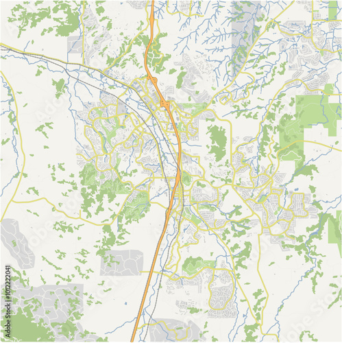 Map of Castle Rock in Colorado in a normal road map style. Contains layered vector with roads water, parks, etc.