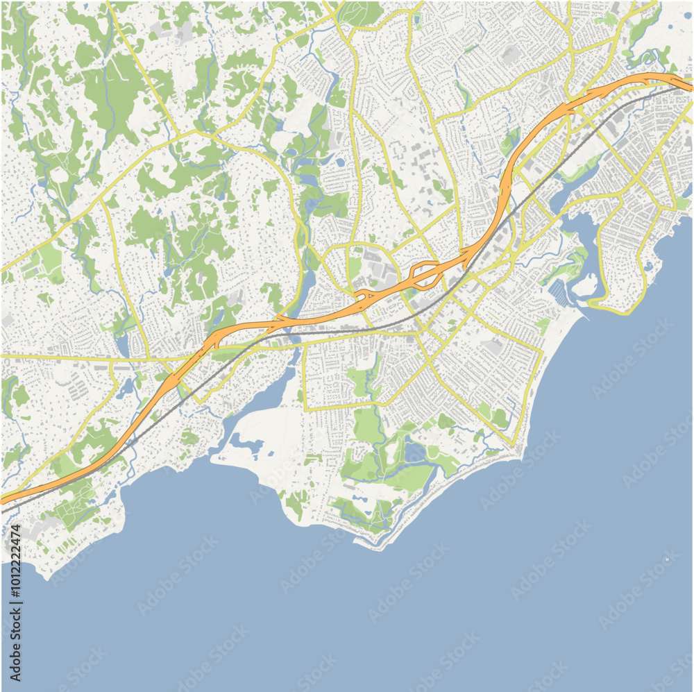 Naklejka premium Map of Fairfield in Connetticut in a normal road map style. Contains layered vector with roads water, parks, etc.