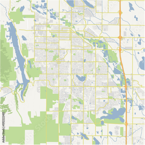 Map of Fort Collins in Colorado in a normal road map style. Contains layered vector with roads water, parks, etc.