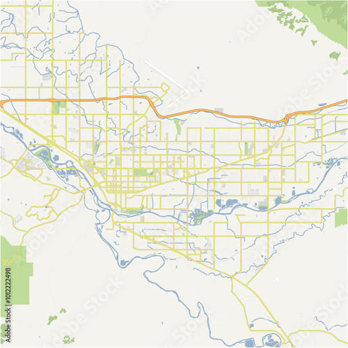 Map of Grand Junction in Colorado in a normal road map style. Contains layered vector with roads water, parks, etc.