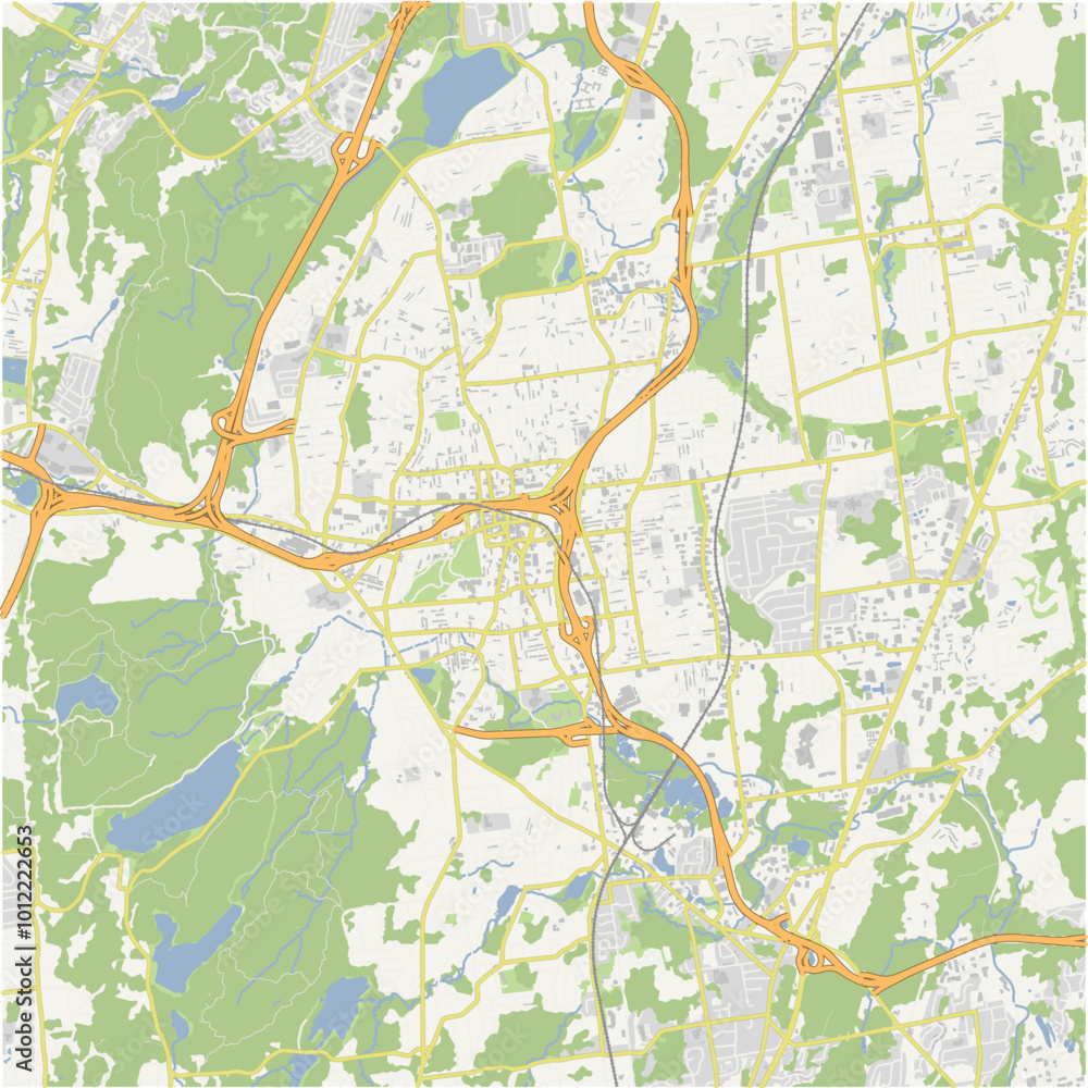 Fototapeta premium Map of New Britain in Connetticut in a normal road map style. Contains layered vector with roads water, parks, etc.