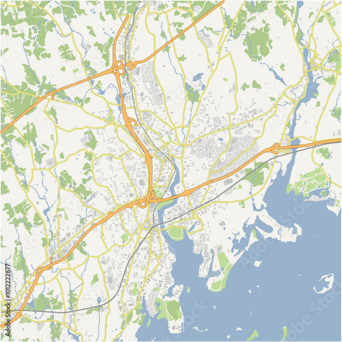 Map of Norwalk in Connecticut in a normal road map style. Contains layered vector with roads water, parks, etc.