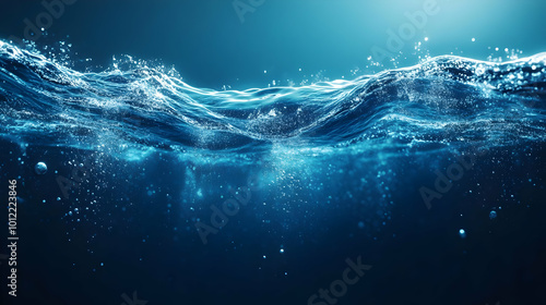 Fototapeta Naklejka Na Ścianę i Meble -  Deep Blue Water Surface with Bubbles - 3d Illustration
