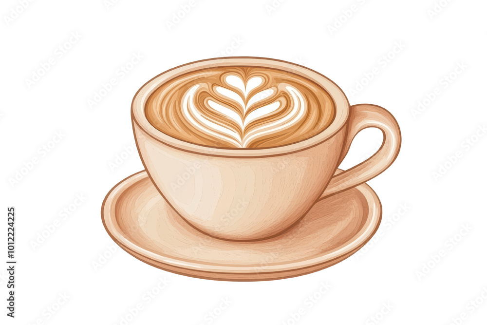 A beautifully crafted latte with intricate foam art, served in a simple cup on a saucer. isolated on transparent background. A beautifully crafted latte with intricate foam art, served in a simple cup on a saucer. isolated on transparent background.