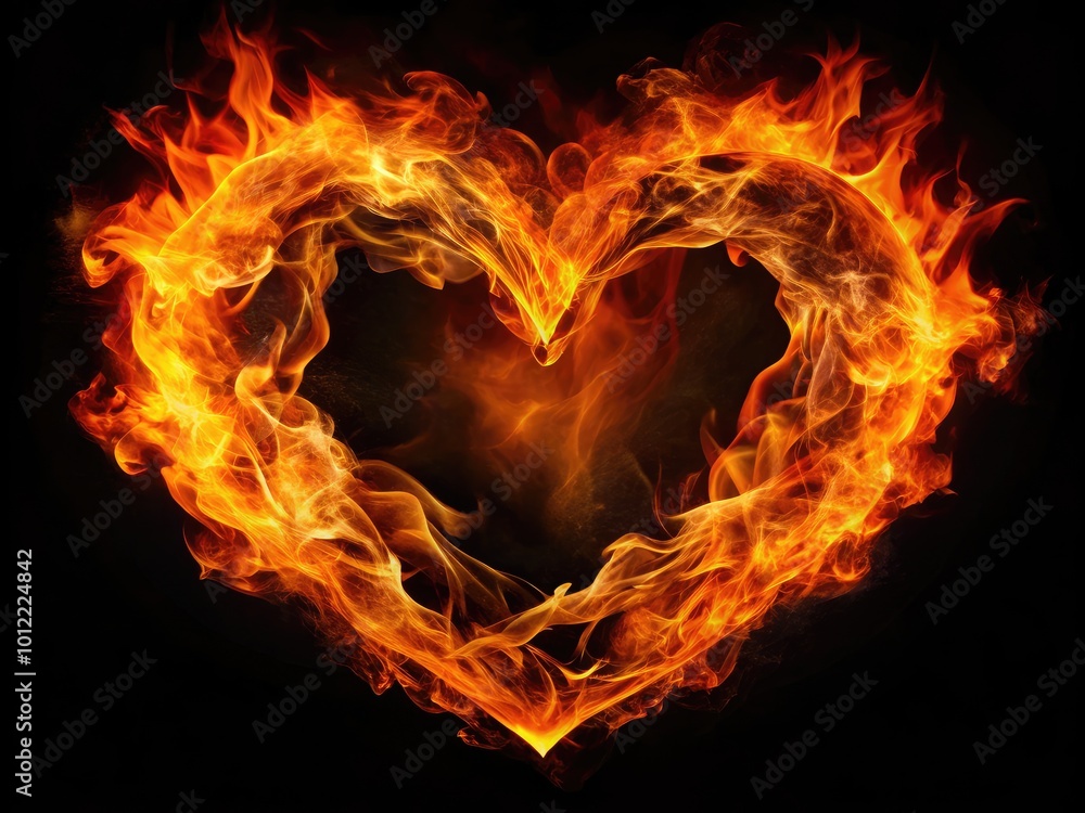 Fiery Heart Shape Created with Flames and Fire Elements on a Dark Background for Romantic Themes Fiery Heart Shape Created with Flames and Fire Elements on a Dark Background for Romantic Themes