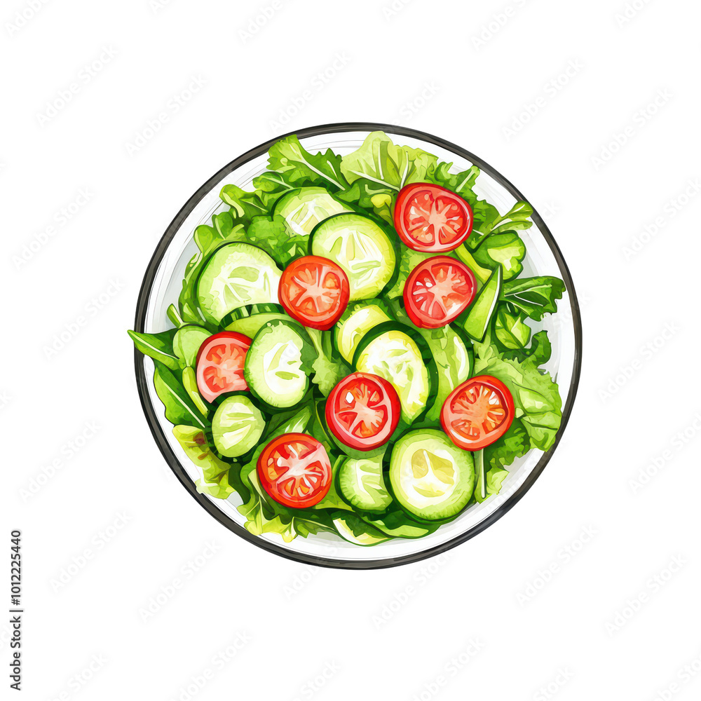 Fresh salad with cucumbers, tomatoes, and leafy greens arranged in a bowl on a white background. isolated on transparent background. Fresh salad with cucumbers, tomatoes, and leafy greens arranged in a bowl on a white background. isolated on transparent background.