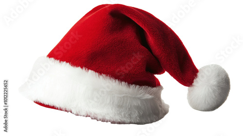 A vibrant red Santa hat resting on a white background, ready for the holiday ...