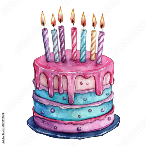 Colorful birthday cake with candles and icing showcasing celebration for a jo...