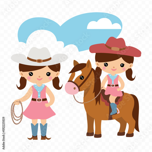 Cute Cowgirl Clipart Bundle a girl riding a horse with cow and horse
