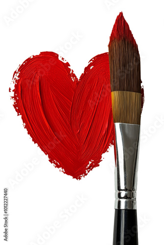 Creating a red heart shape with a paintbrush on a blank canvas for a heartfel...