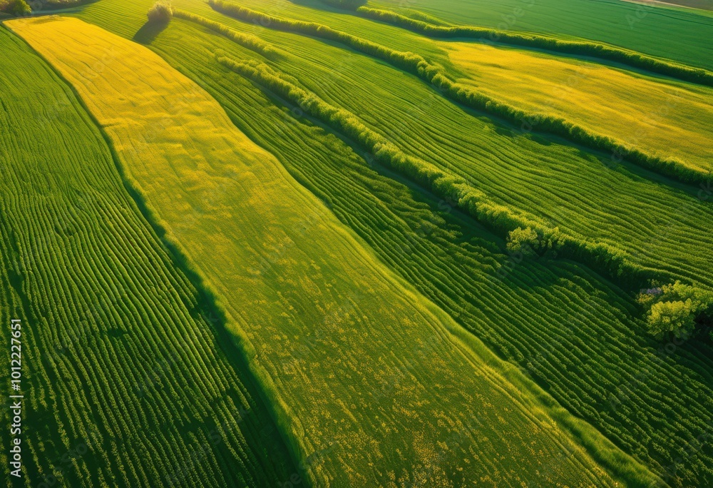 Fototapeta premium breathtaking aerial view lush green fields captured showcasing beauty vibrant colors patterns, drone, shot, landscape, nature, greenery, agriculture