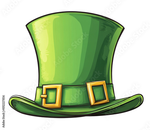 A vibrant green Leprechaun hat with golden buckles for St. Patricks Day celeb...