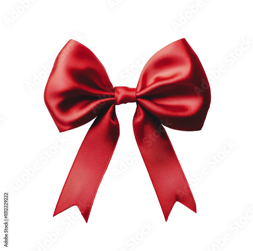Bright red ribbon bow placed elegantly on a white surface for gift decorating