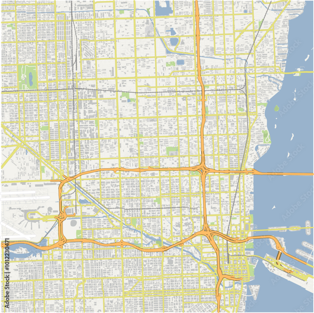 Fototapeta premium Map of Allapattah in Florida in a normal road map style. Contains layered vector with roads water, parks, etc.