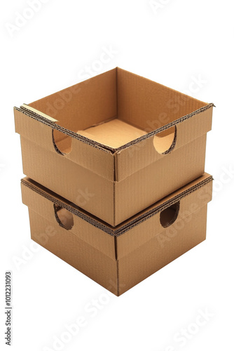 Open and empty cardboard boxes arranged neatly on a clean white surface