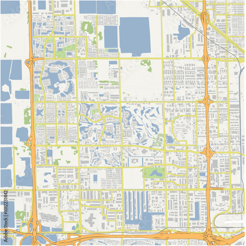 Map of Doral in Florida in a normal road map style. Contains layered vector with roads water, parks, etc. photo