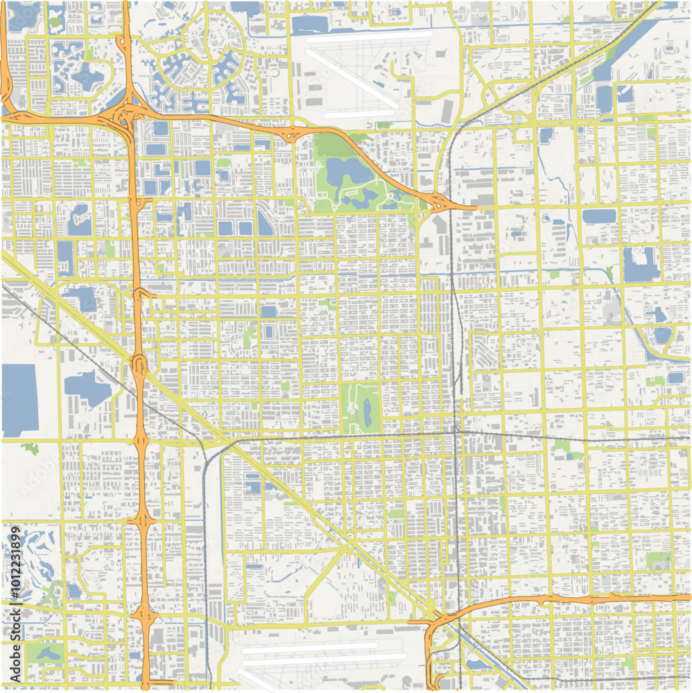 Naklejka premium Map of Hialeah in Florida in a normal road map style. Contains layered vector with roads water, parks, etc.