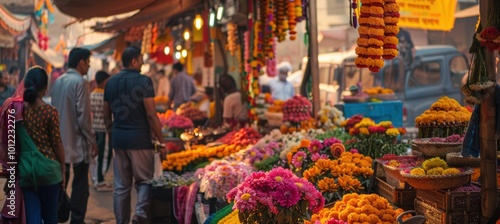 Festive Marketplace During Bandi Chhor Divas with Colorful Stalls and Decorations