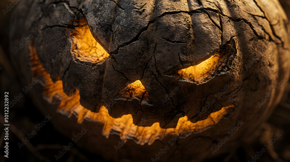 Fototapeta premium Close-up of a Pumpkin with Carved Stone Texture