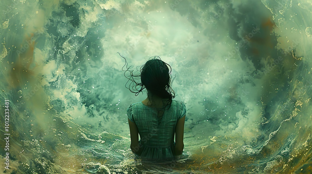 A Woman Lost in a Dreamy Sea of Clouds A Woman Lost in a Dreamy Sea of Clouds