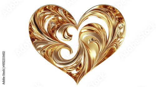 Golden heart design with intricate swirls and a glossy finish set against a p...