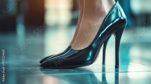 Close up of a Woman's Feet in Black High Heels