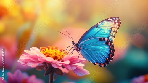 Blue Butterfly on a Pink Flower