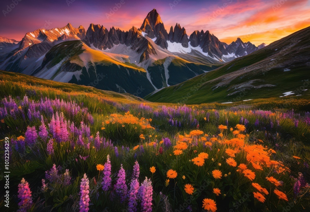 stunning visual majestic sunset casting warm hues over rugged peaks alpine mountain range surrounded lush green valleys, colors, sky, landscape, nature, view stunning visual majestic sunset casting warm hues over rugged peaks alpine mountain range surrounded lush green valleys, colors, sky, landscape, nature, view