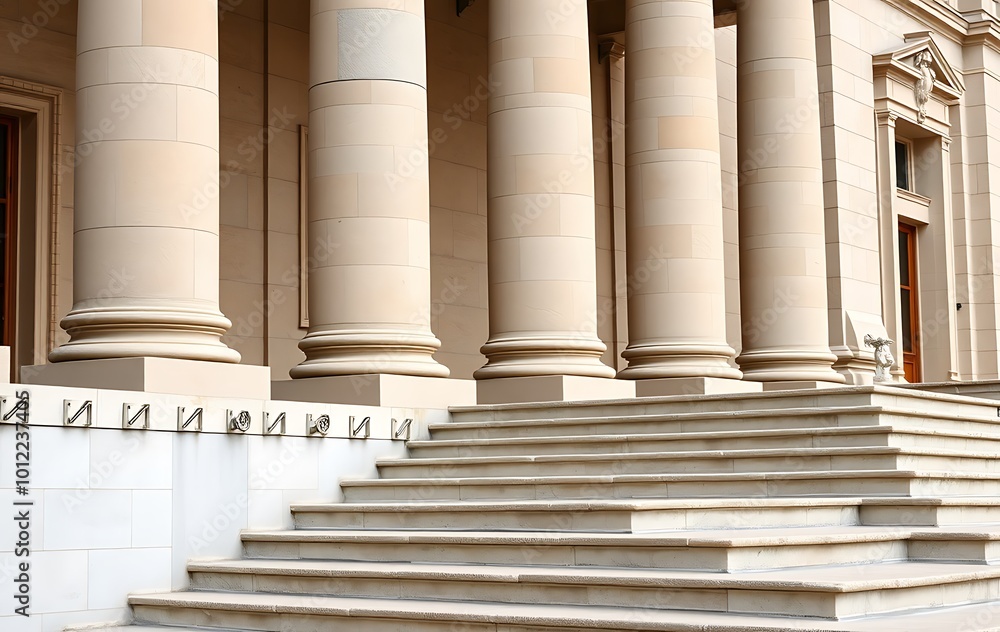 Stone pillars row and stairs detail. Classical building facade
Stone pillars row and stairs detail. Classical building facade