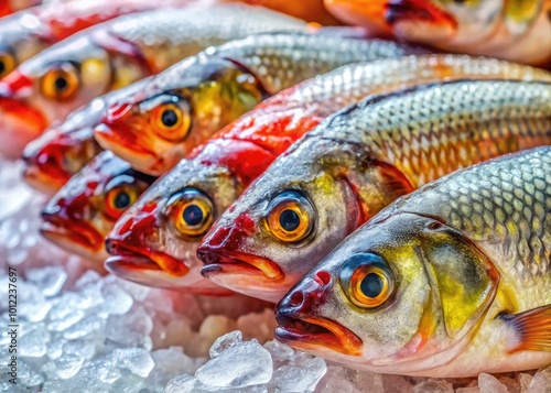 Freshly Caught Whitefish on Ice Displayed at a Fish Market Ready for Sale and Culinary Preparation