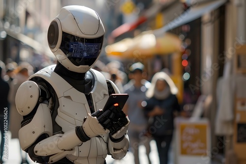 Wallpaper Mural Close-up Of A Humanoid Robot Sending Text Message Using Mobile Phone Torontodigital.ca