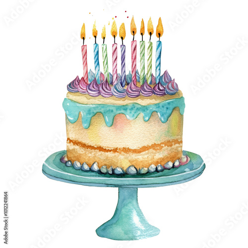 Colorful birthday cake with candles and icing showcasing celebration for a jo...