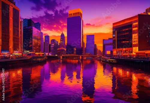 captivating dusk cityscapes showcasing illuminated buildings vibrant sky ethereal light reflections, skyline, illumination, lights, urban, architecture