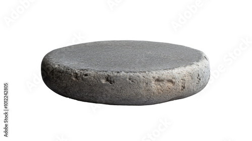 Simple round concrete object with a smooth surface on a white backdrop for de...