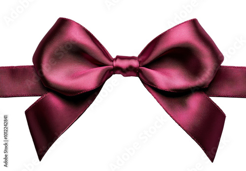 Elegant burgundy satin ribbon bow on a clean background perfect for decoratio...
