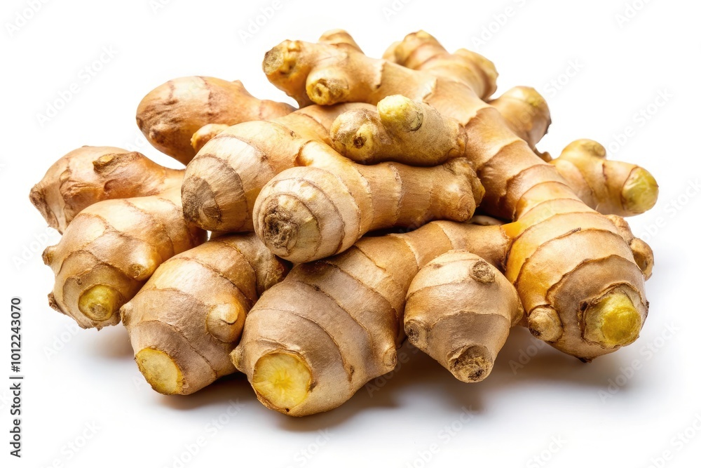 Fresh Whole Ginger Root Isolated on White Background for Culinary and Health Purposes Fresh Whole Ginger Root Isolated on White Background for Culinary and Health Purposes