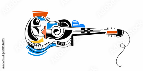 Unique guitar illustration with art. colorful abstract guitar vector.