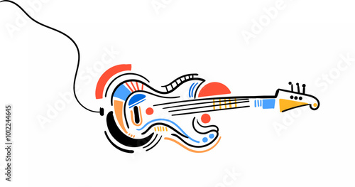 Unique guitar illustration with art. colorful abstract guitar vector.