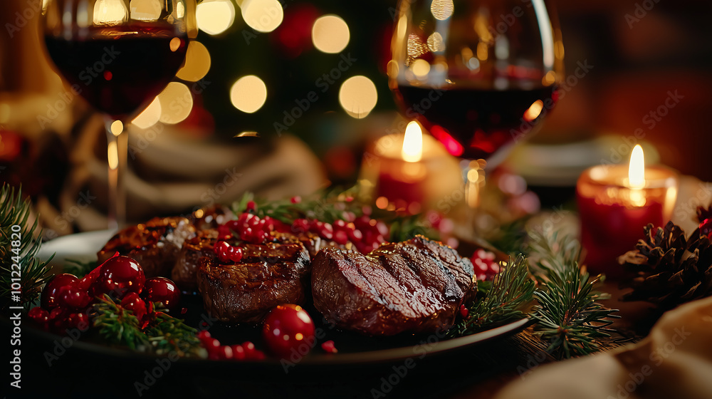 delicious beef meat steak in a restaurant with a glass of wine for dinner delicious beef meat steak in a restaurant with a glass of wine for dinner